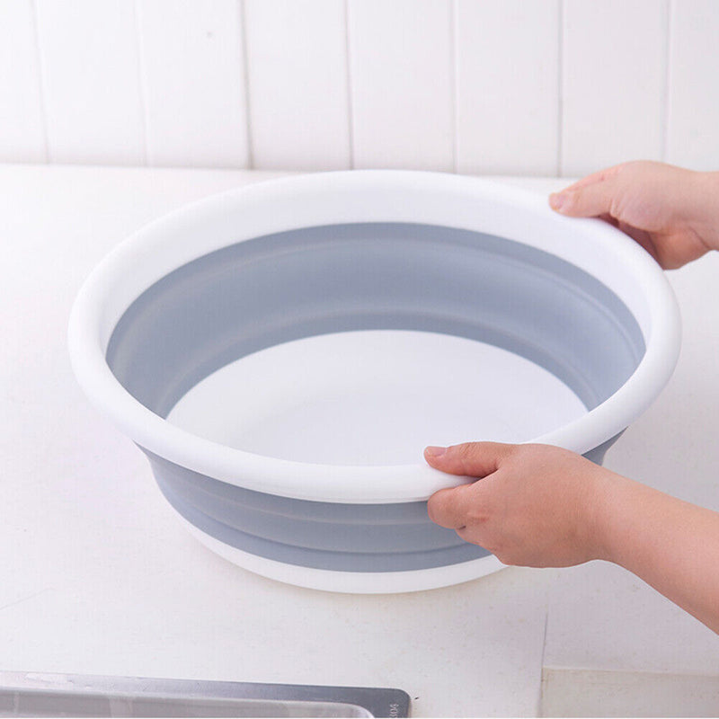 Collapsible Washing Basin Outdoor Travel Folding Silicone Bucket (Grey) Newly