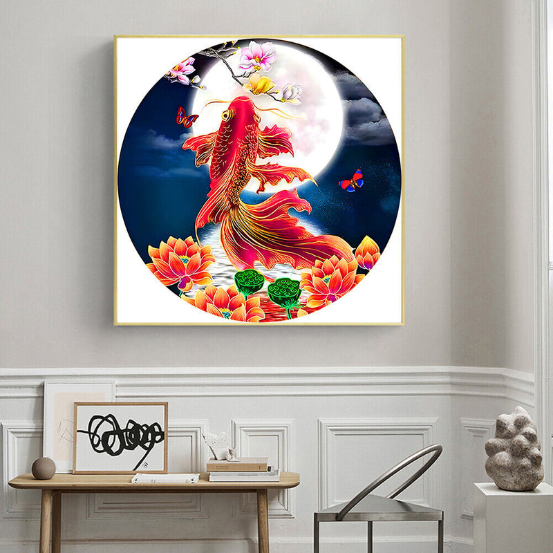 Partial Embroidery Printed DIY 3 Strands Stamped Cross Stitch 11CT Koi Moon Kit