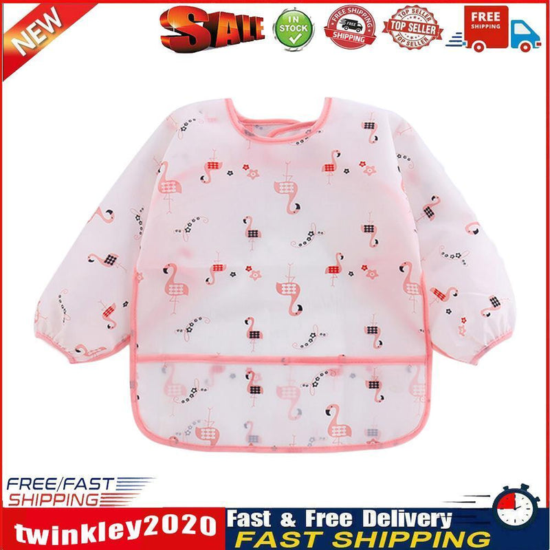Baby Feeding Bibs Kids Waterproof Long Sleeve Coverall (0-3Years Flamingo) Newly