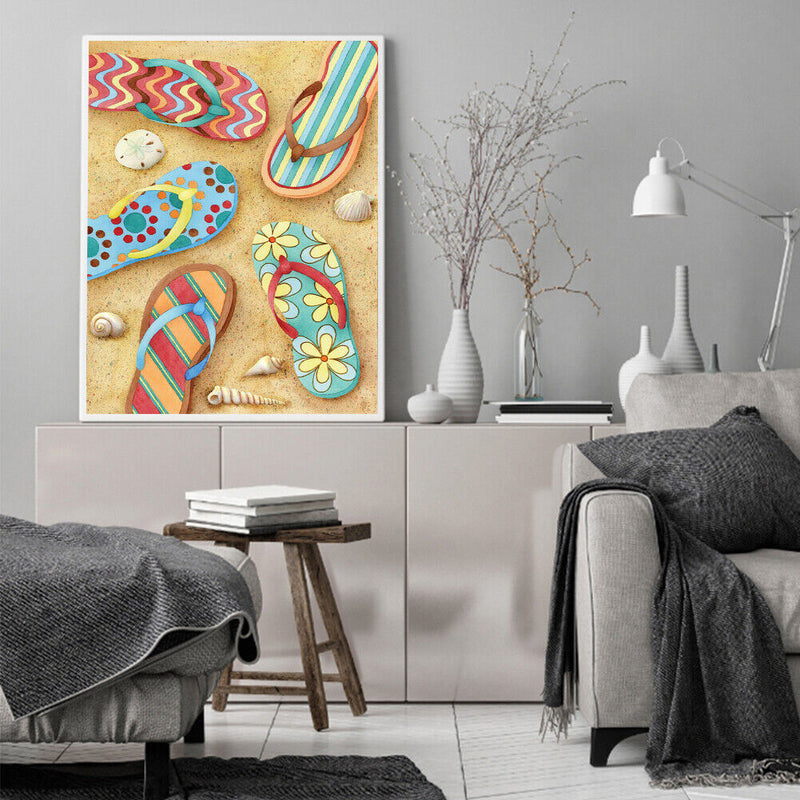 Beach Slippers Oil Paint By Numbers DIY Handpainted on Canvas Wall Art Pictur