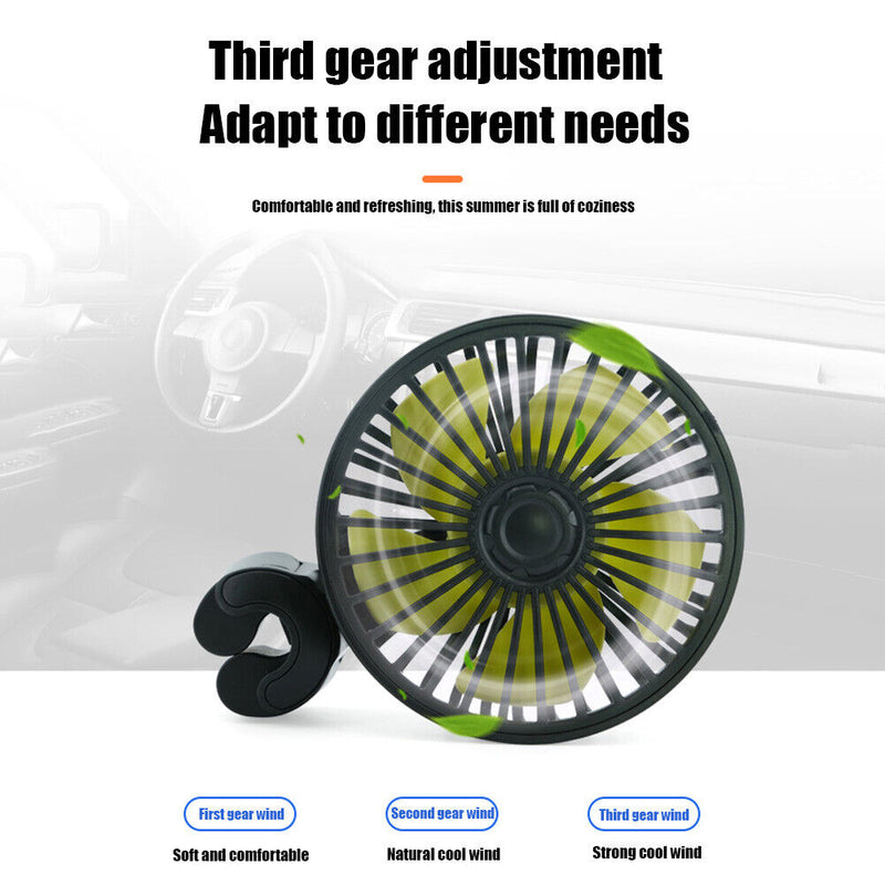 USB Car Fan for Back Seat Headrest 3 Speeds Summer Air Circulator Cooler