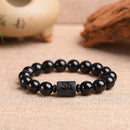 Black Bead Wristbands Lovers Hand String Dragon Phoenix Obsidian Bracelet