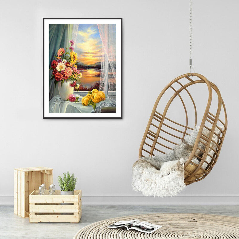 5D Full Round Drill Drawing Picture Window Scene Diamond Painting Room Ornament