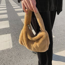 Women Plush Fur Armpit Bag Lady Winter Zipper Small Shoulder Bag (Brown)