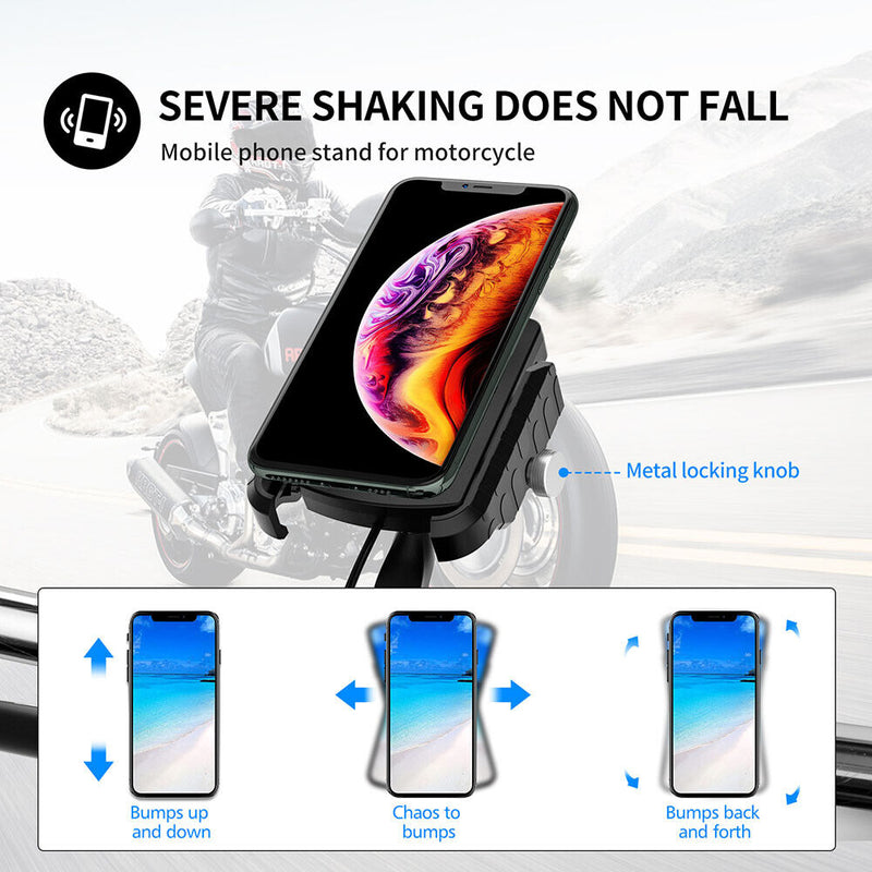 Waterproof Mobile Phone Holder Stand 15W Motorcycle Handlebar QC3.0 USB Charger