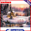 Painting By Numbers DIY Snow House Hand Painted Canvas Oil Art Picture Craft Kit