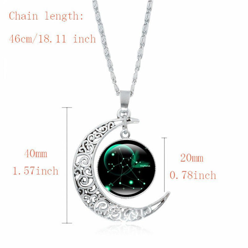 Women Girls Celestial Jewelry Sliver Moon 12 Constellation Pendant Necklace