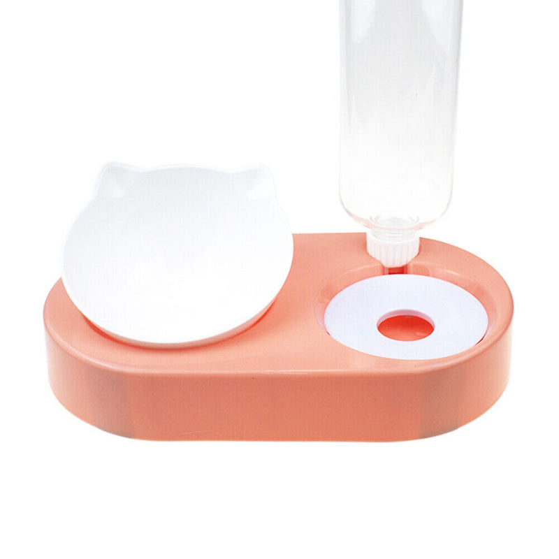 2 in 1 Pet Cat Feeder Bowl Automatic Drinking Water Dog Bowl (Orange Pink) Newly