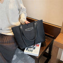 Simple Solid Handbags Women PU Linen Big Capacity Shoulder Bags Portable Totes