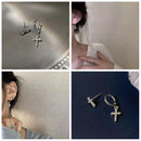 Cross Earrings Zircon Crystal Earrings Shinning Sparkle Earrings Asymmetry Stud