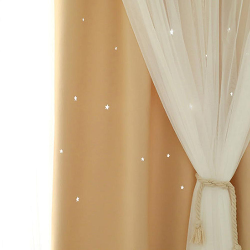 1pc Hollowed Star Shading Window Curtain Drapes Purdah for Home(Ivory)