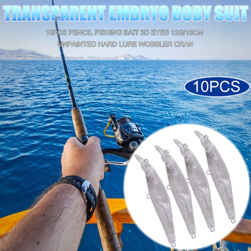 10pcs 8.9cm 12g Artificial Fishing Lure Transparent Embryo Body Hard Baits Set