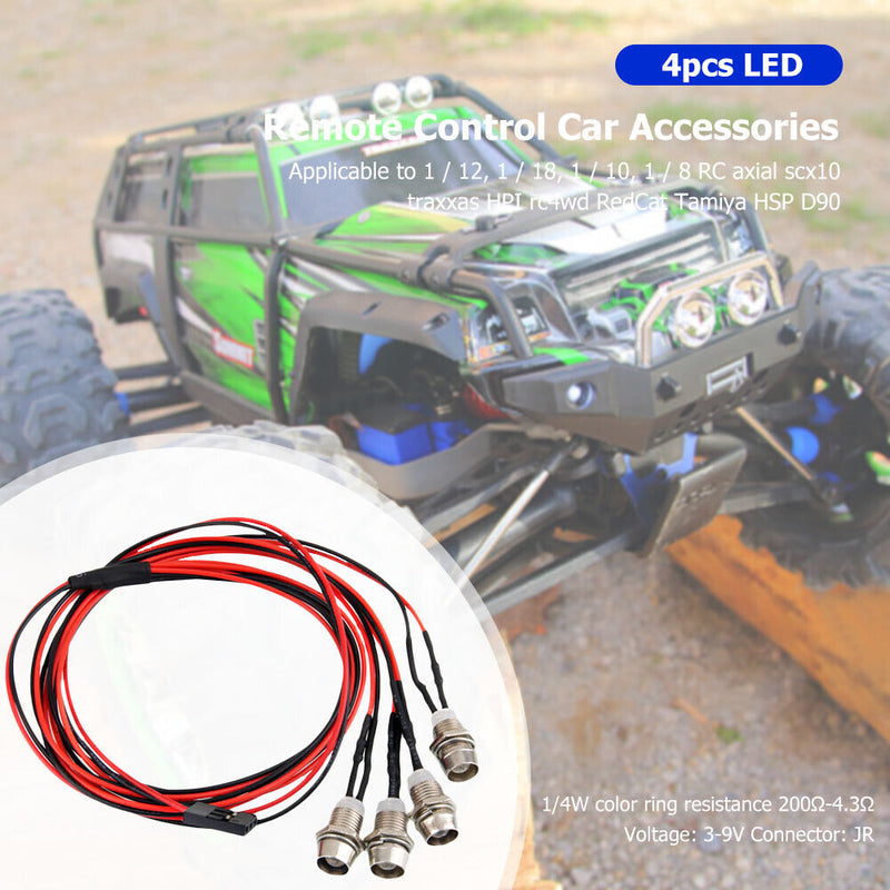 4pcs 5mm Red LED Lights Kits for 1/12 1/18 1/10 1/8 Axial Scx10 Traxxas RC Cars