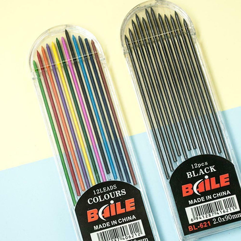 POPly 2.0mm 2B Colored Pencil Lead 2mm Mechanical Clutch Refill 12`Colors Z1H6