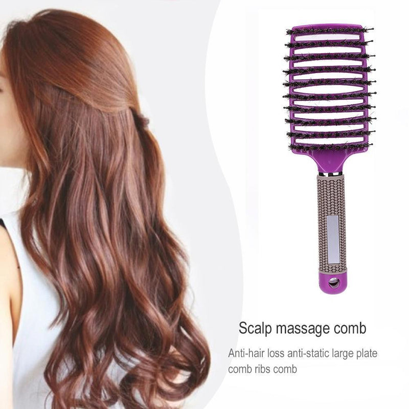 Scalp Massage Bristle Hair Comb Curly Straight Anti Static Hairbrush(Purple