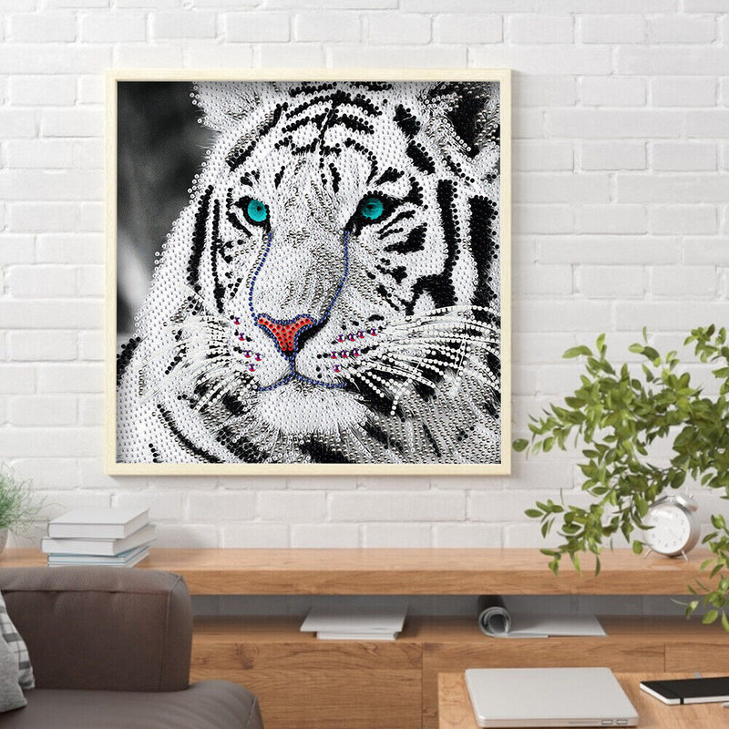 5D DIY Round Drill Diamond Painting White Tiger Kit Rhinestone Drawing Ornaments
