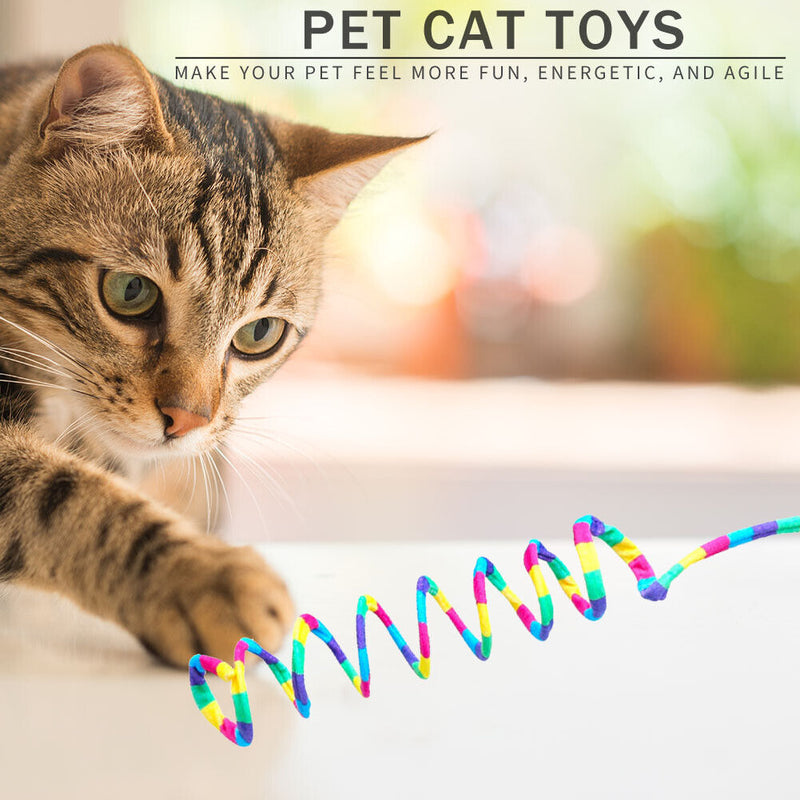 #A Cat Toys Plush Spring Rainbow Wand Retractable Funny Pet Interactive Teaser