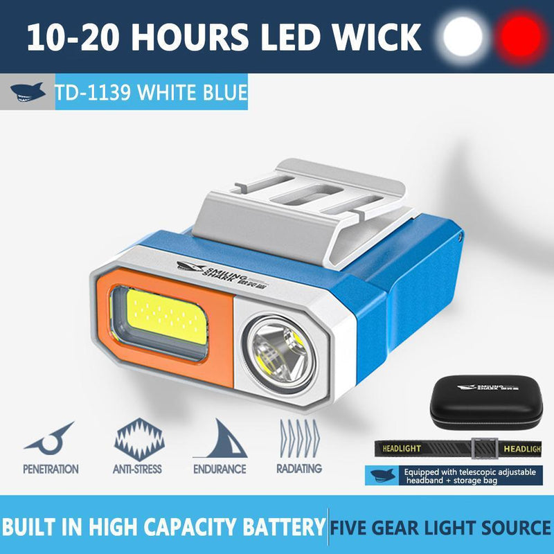 COB LED Sensor Headlamp Waterproof Headlight Clip-on Cap Torch Light (Blue)