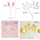 Decor Baby Shower Rabbit Ear Easter Bunny theme Cake Toppers Happy Easter