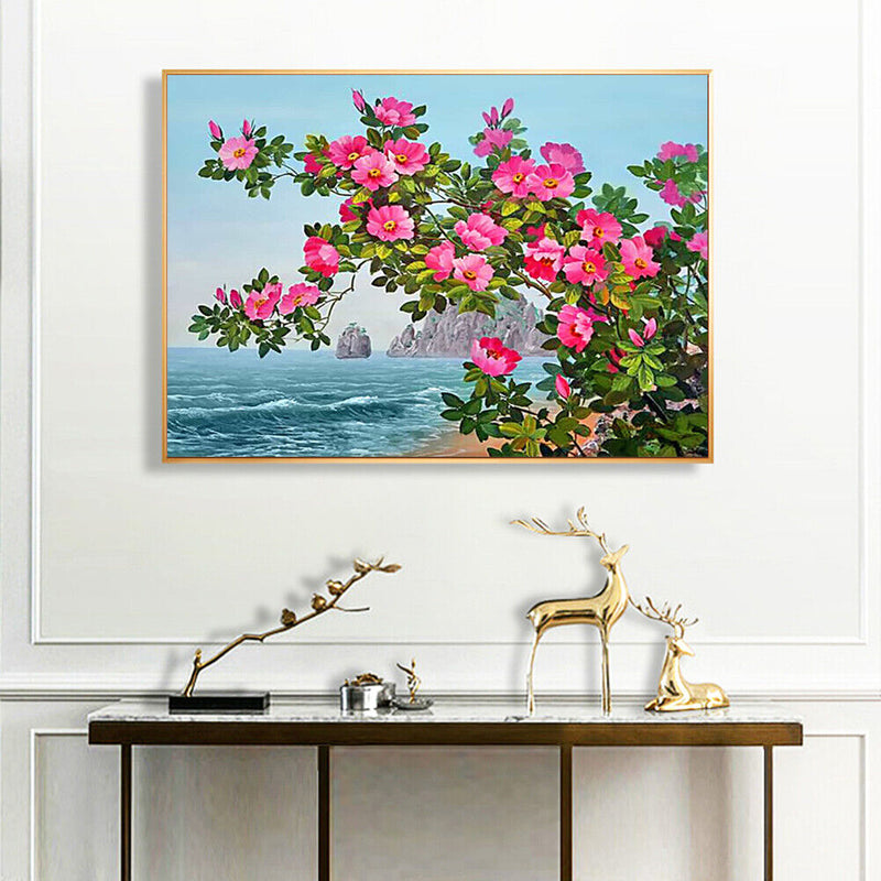 Hand Painted Oil Paint Kill Time Picture Colouring Seaside Camellia Artcrafts