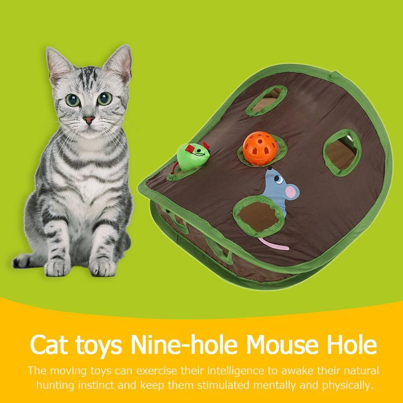 Cat Mice Bell Tent with 9 Holes Hide Tunnel Foldable Interactive Play Pet Toys