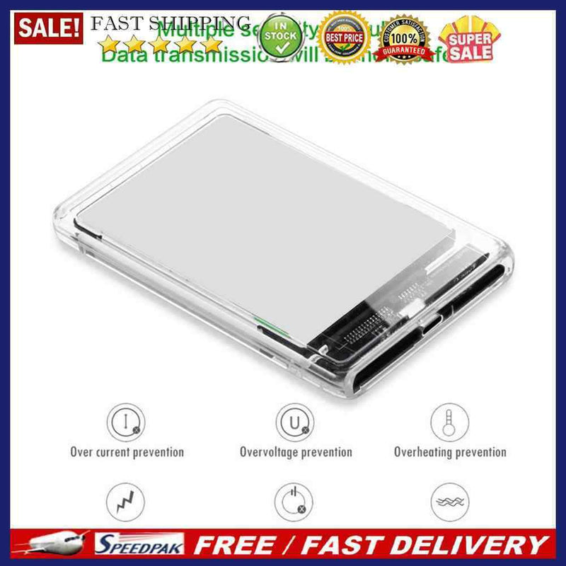 2.5 inch Transparent Hard Disk Case USB Type-C to SATA HDD SSD Mobile Enclosure