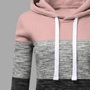 Fashion Leisure Women Long Sleeve Hit Color Stitching Drawstring Autumn Hoodies