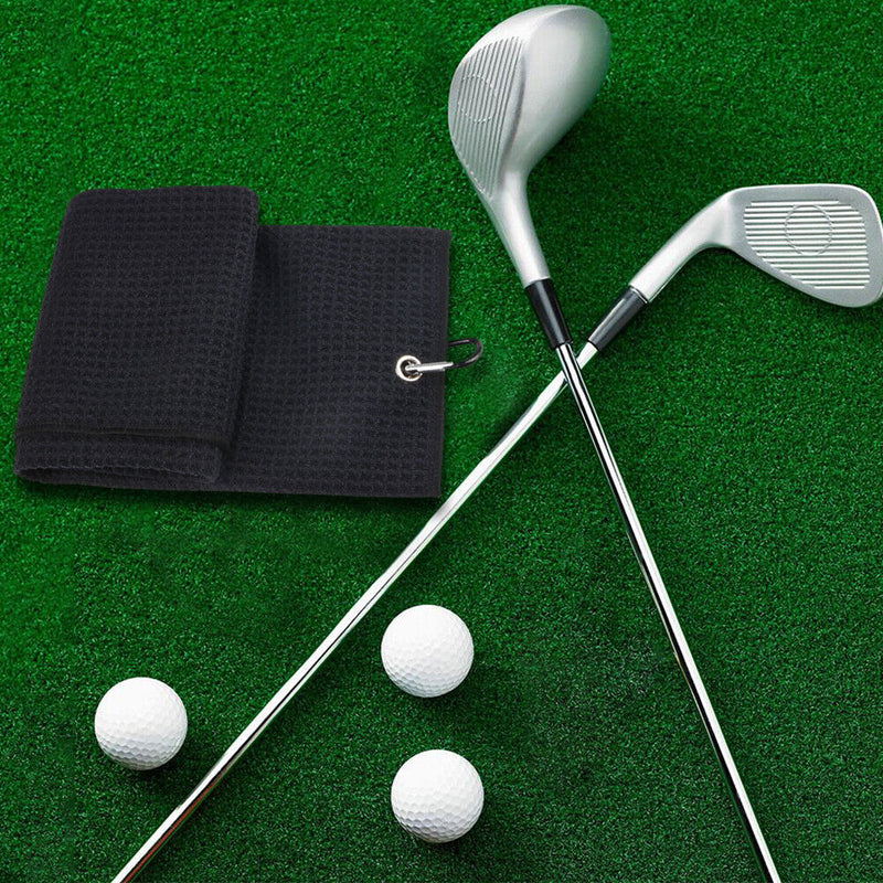 Golf Towel 41x54cm Tri-Fold Microfiber Waffle Towel Sweat-absorbent (Black)