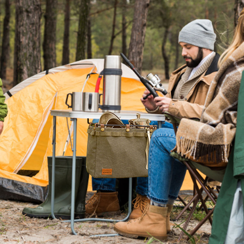 Camping Storage Bag Table Side Canvas Bag with Hook for Outdoor Picnic Desk