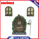 3pcs/Set Lovely Mini Landscape Fairy Windows Door Set for Outdoor Yard Ornament