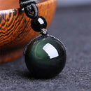 Fashion Blessing Men Black Amulet Obsidian Pendant Round Ball Necklace