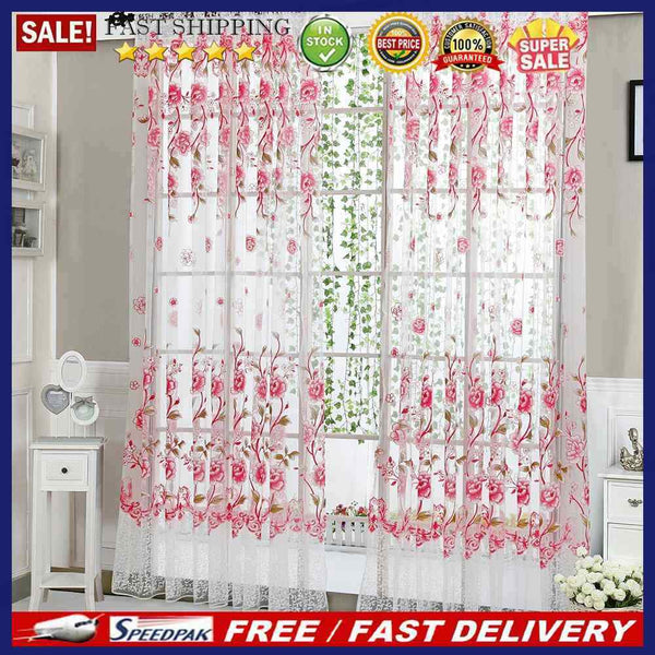 4pcs Peony Curtain Living Room Bedroom Home Door Window Curtain (Pink)