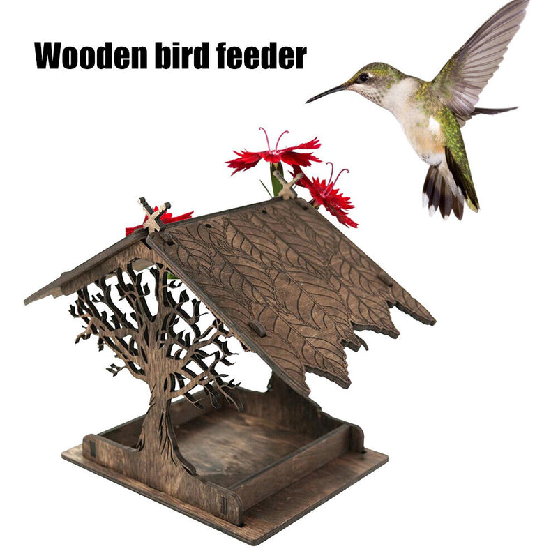 Wooden Bird Feeder Nest Outdoor Tree Branches Carving Hang Birdhouse (B)