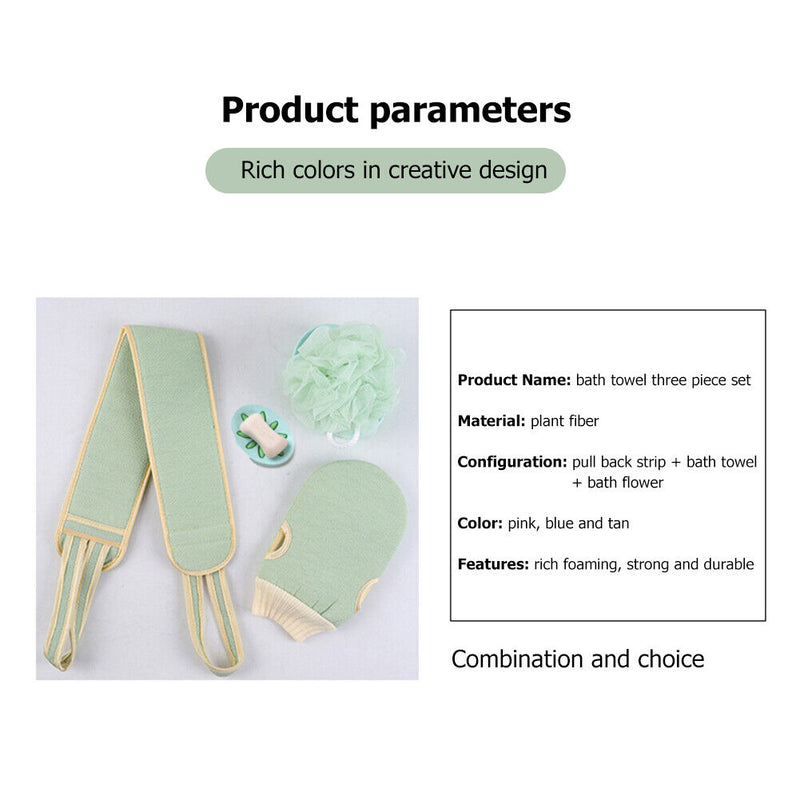 3pcs Bath Towel Shower Cleaning Back Scrubber Massage Brush Glove (Green) Newly