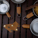 Leather Camping Bowl Gloves Triangular Buckle Handle Cover Cup Holder Sleeve