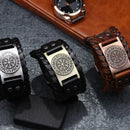 Male Leather Wristband Compass Cuff Bracelet Men Wide Bangle Jewelry Gift