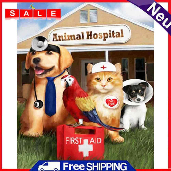 Hand Painted Oil Paint by Numbers DIY Dog Cat Doctor Drawing Wall Decoration Kit
