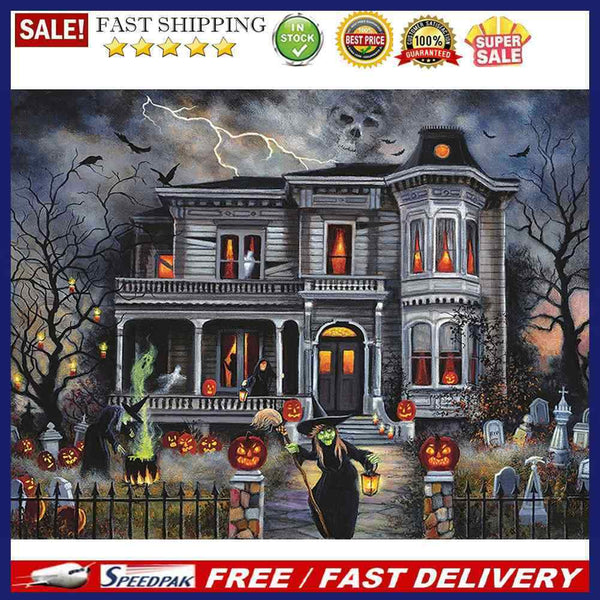 11CT Halloween Hut Counted DIY Full Cross Stitch Handmade Cotton Thread Wal