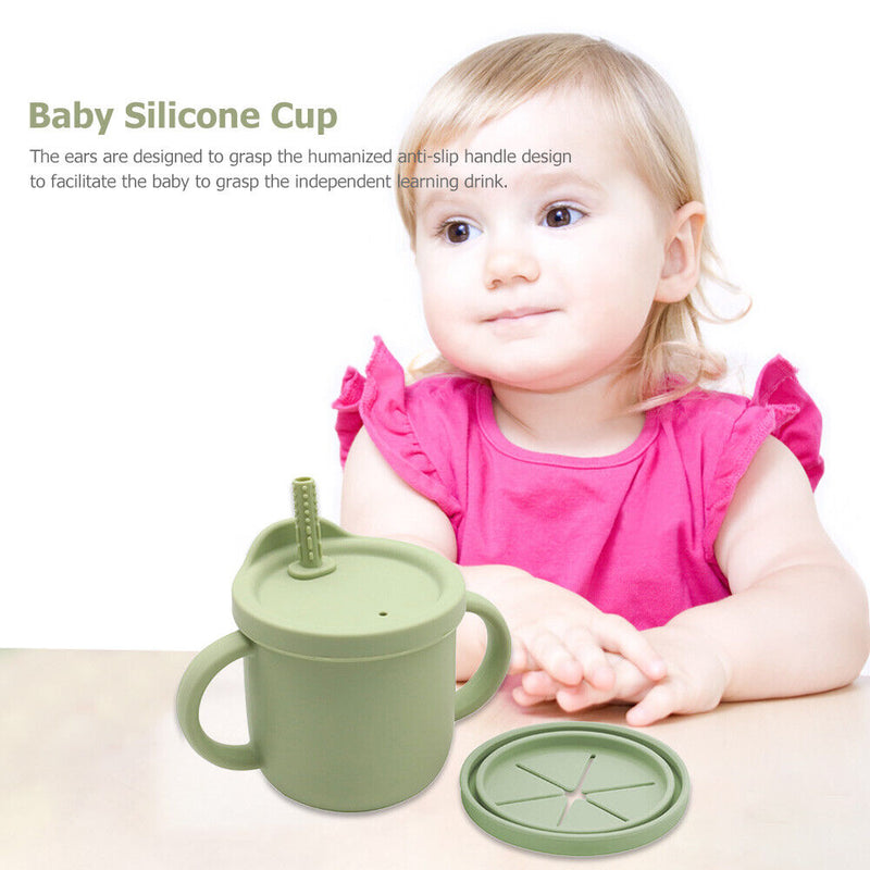 Portable Baby Silicone Cup BPA-Free Leakproof Storage Snack Bottle (Green) Newly