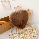 Women Soft Warm Plush Heart Shape Handbags Female Travel Fluffy Underarm Bags