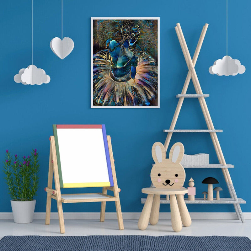 Hand Painted Blue Girl Acrylic Drawing Coloring Picture DIY Oil Paint by Numb