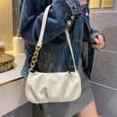 Fashion Handbags PU Underarm Bag Solid Color Tote Women Pleated Shoulder Purse