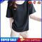 Women Bottom T-Shirt Solid Color Half Sleeve O-neck Tee Shirt (Black L)