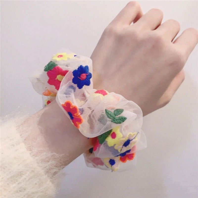 Elastic Hairband Hair Bands Transparent Net Yarn Embroidery Flower Korea Chic