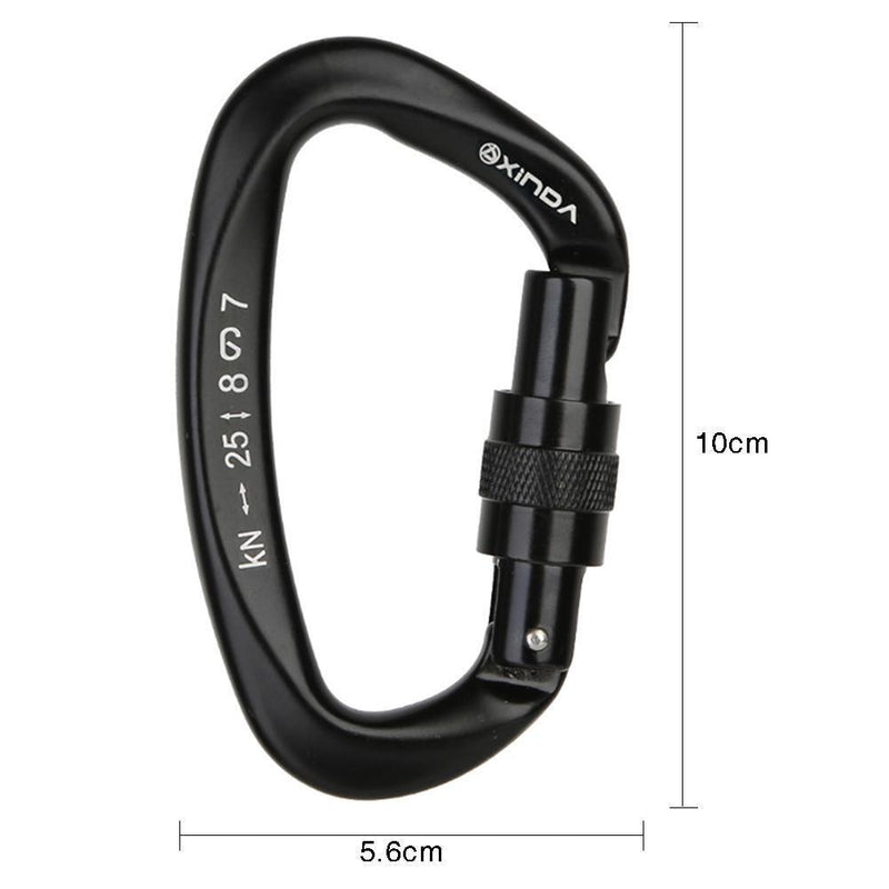 25KN D Shape Safety Lock Carabiner Outdoor Rock Climbing Buckle (Black)