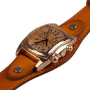 Unisex Men Women Leather Band Rectangle Dial Wristwatch Quartz Watch Orange