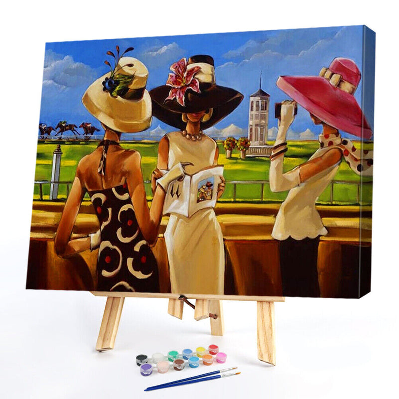Painting By Numbers DIY Kit Gossip Women Hand Painted Canvas Oil Art Picture