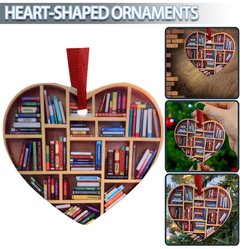 Book Lovers Heart-Shaped Bookshelf Pendant Ornament Christmas Tree Gifts FAST S#