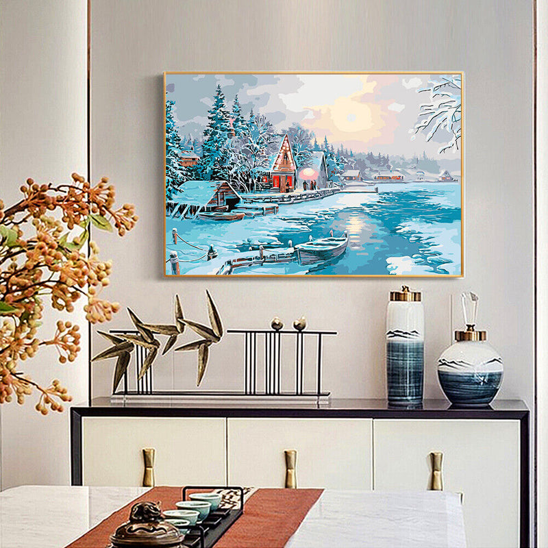 DIY Winter Scene Painting By Numbers Frameless Hand Painted Artwork Wall Decor