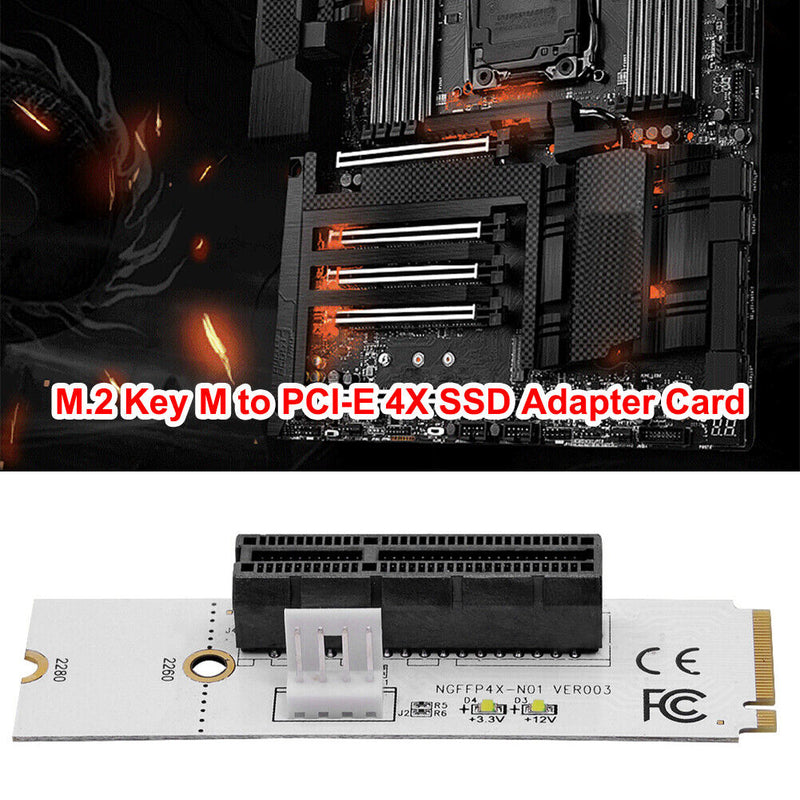 NGFF M.2 to PCI-E 4X Riser Card M2 Key M to PCIE X4 Adapter with LED Indicator